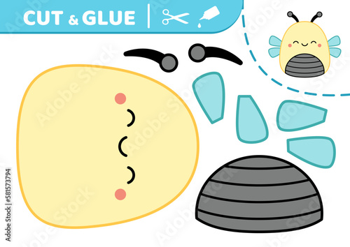 Bee. Squishmallow. Cut and glue Applique Paper game Vector
