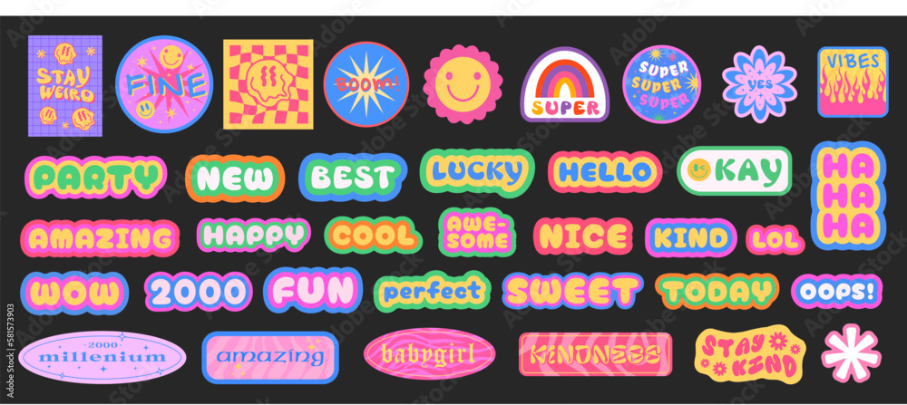 Y2K stickers with phrases JPG, PNG, EPS