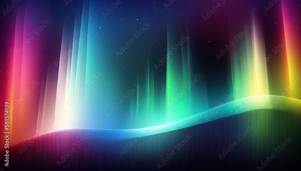 Abstract glowing, rainbow-colored lights background for wallpaper, banners, covers. Generative AI.