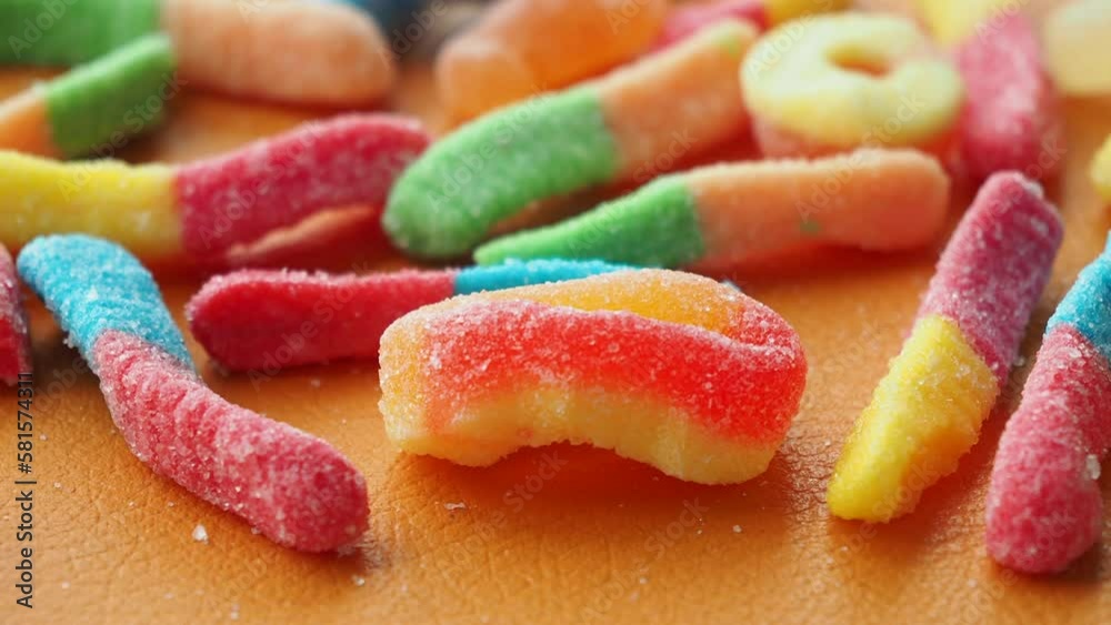 colorful candy sweet jelly in a bowl on table 