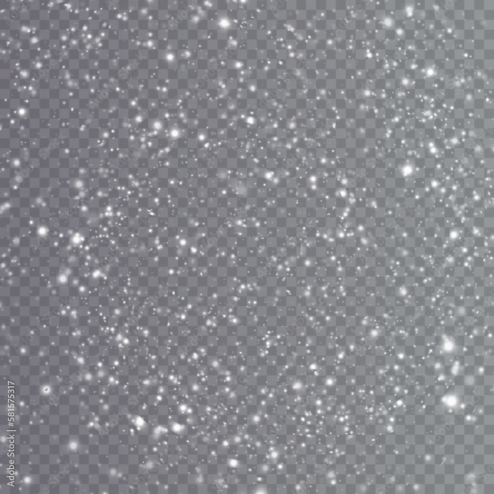 Christmas background. Powder PNG. Magic bokeh shines with white dust. Small realistic glare on a transparent Png background. Design element for cards, invitations, backgrounds, screensavers.