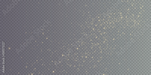 Christmas background. Powder dust light PNG. Magic shining gold and white dust. Fine  shiny dust bokeh particles fall off slightly. Fantastic shimmer effect. Vector illustrator.