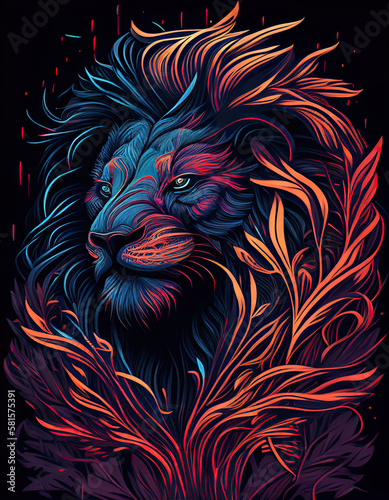 Lion illustration logo  ethereal  spiritual  beautiful painting. Colorful  majestic. Generative AI