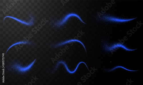 Magic blue wind png festive isolated on transparent background. Blue comet png with sparkling stars and dust.   © Виктория Проскурина
