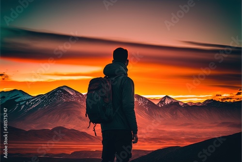 Conquering the Peaks  Inspiring Photo of a Hiker Pushing Through the Challenge of a Mountain Hike. Hiking. Background or wallpaper. Generative AI.