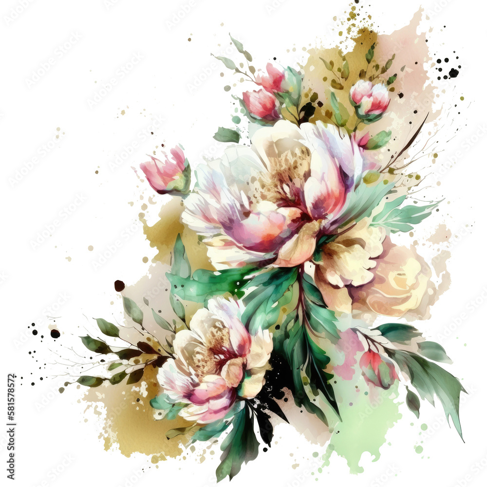 Cute Watercolor Natural Flower Illustration AI Generative.