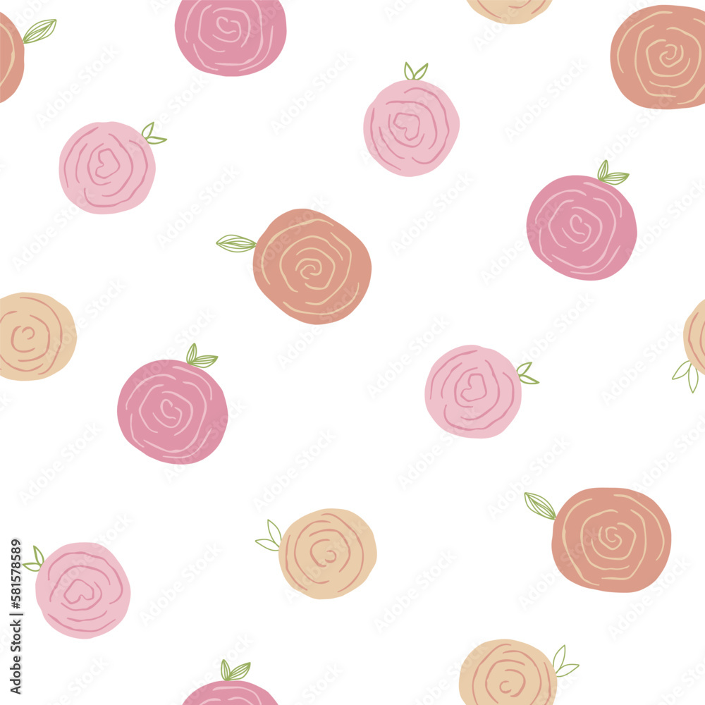 Seamless pattern with cartoon roses. Floral print. Vector hand drawn illustration. Seamless pattern with cartoon roses. Floral print. Vector hand drawn illustration.