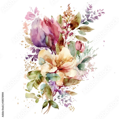 Cute Watercolor Natural Flower Illustration AI Generative.