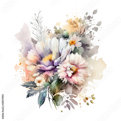 Cute Watercolor Natural Flower Illustration AI Generative. © olegganko