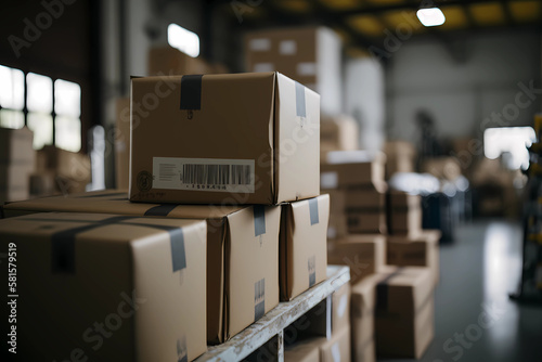 Boxes Being Packed for Shipping in a Warehouse (Generative AI)
