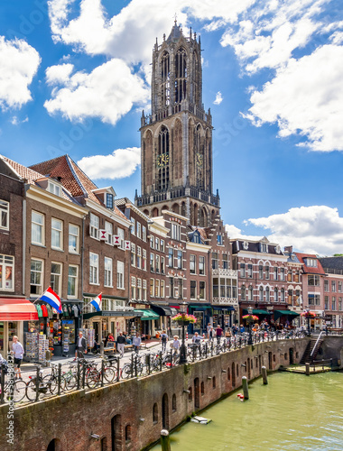 Utrecht canals and Dom tower on a summer day, Netherlands 