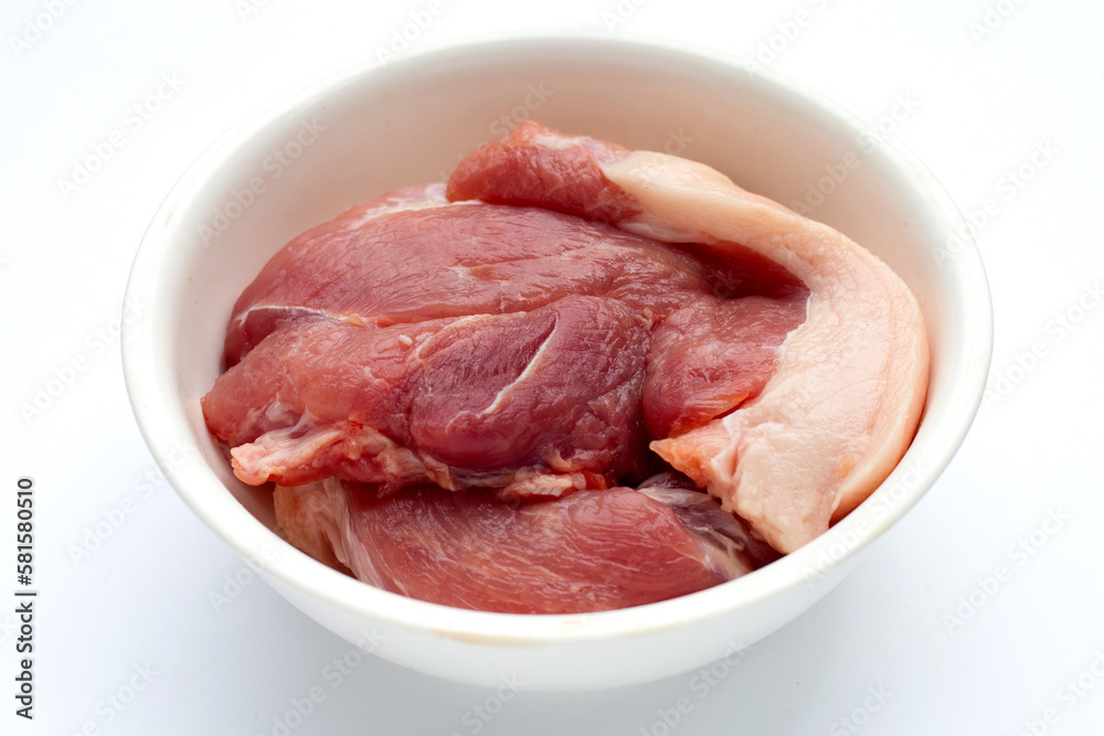 Pork meat on white background.
