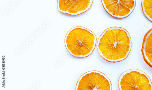 Dried Orange slices on white background.