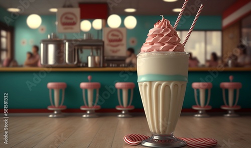 Milkshake coctail retro classic dyner 50s caffee banner pastel colors ai generative photo