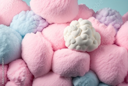 Colorful pink fluffy cotton candy background, soft color sweet candyfloss. AI Generation