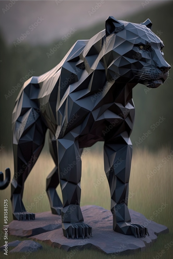 Low poly black panther. Generative AI.