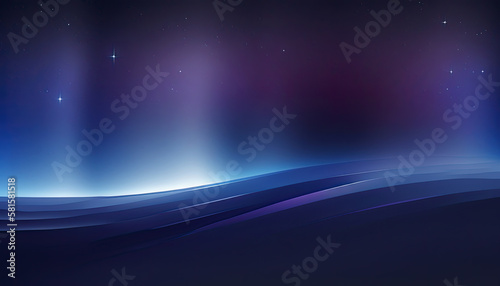 Purple night background with shimmering lights in the sky and landscape-like blurred curves for wallpaper, banners, posters. Generative AI.
