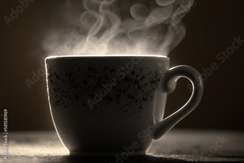A close-up of a steaming cup of coffee or tea. Generative AI.