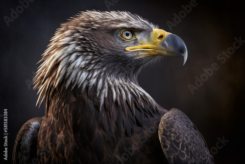 Photorealistic ai artwork of a portrait of a bald eagle. Generative ai.