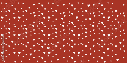 Seamless background pattern of unevenly spaced hearts of different sizes and shapes. illustration on red background loves. Vector illustration