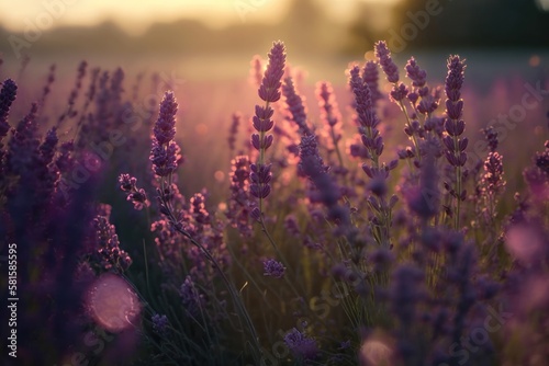 Violet lavender field. AI generation