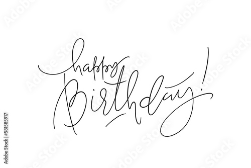 Happy Birthday modern hand written thin line lettering. Minimalistic one color greeting card template. Typography design for cards, posters, banners.