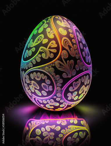 easter, egg, neon, eggs, light, luminescent, color, isolated black, copy text, space for text, illustration, colored, colorful, generative Ai, generative, AI