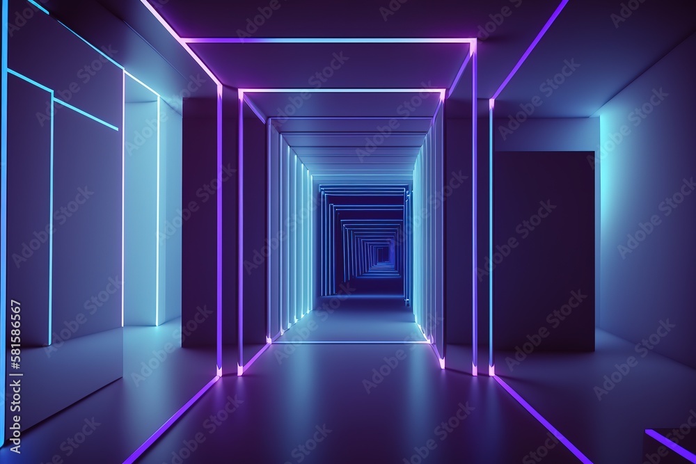 3d render, abstract colorful neon background. Generative AI