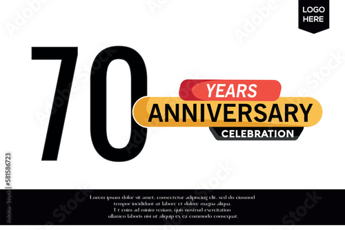 70th anniversary celebration logotype black yellow colored with text in gray color  isolated on white background vector template design 