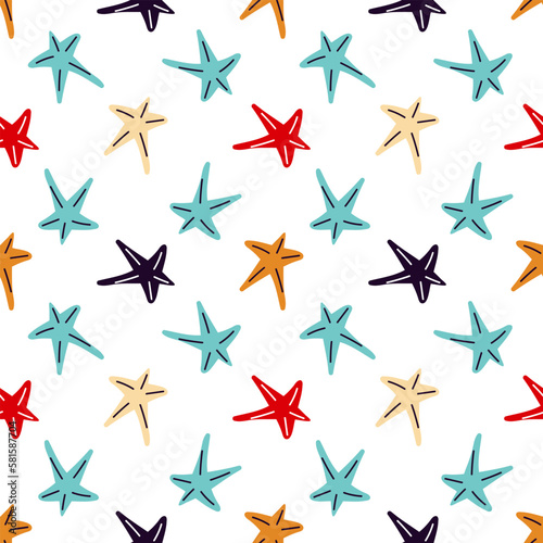 Sea stars seamless pattern. Marine pattern with sea stars on a white background. Vector illustration 