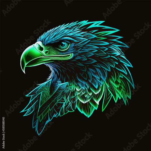 Glowing head of an eagle on a black background