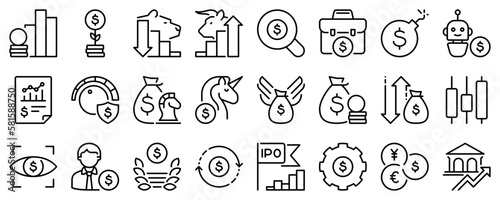 Line icons about investment on transparent background with editable stroke.