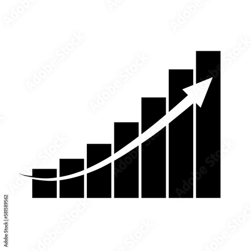Chart graph. Black Icon graph growth with arrow isolated on background. Hologram positive percentage. Growth direction design business concept. Analysis information forecast. Vector illustration