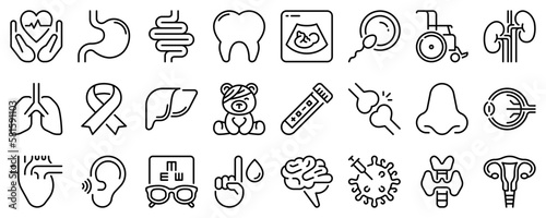 Canvastavla Line icons about medical specialties on transparent background with editable stroke
