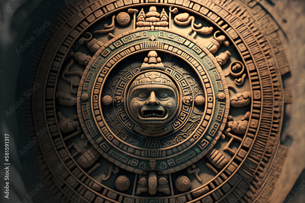 Maya Aztec Inca Calender Close view of the ancient Aztec mayan calendar with round pattern and ...