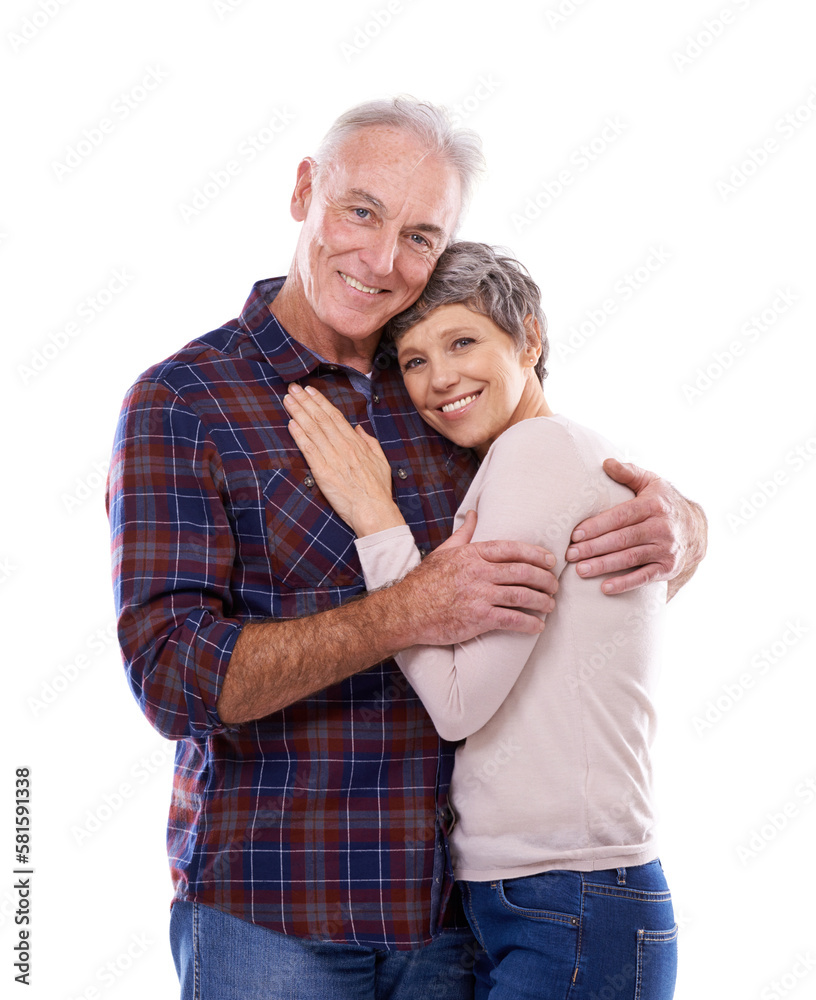 The only place I want to be. Studio portrait of an affectionate elderly couple isolated on white.