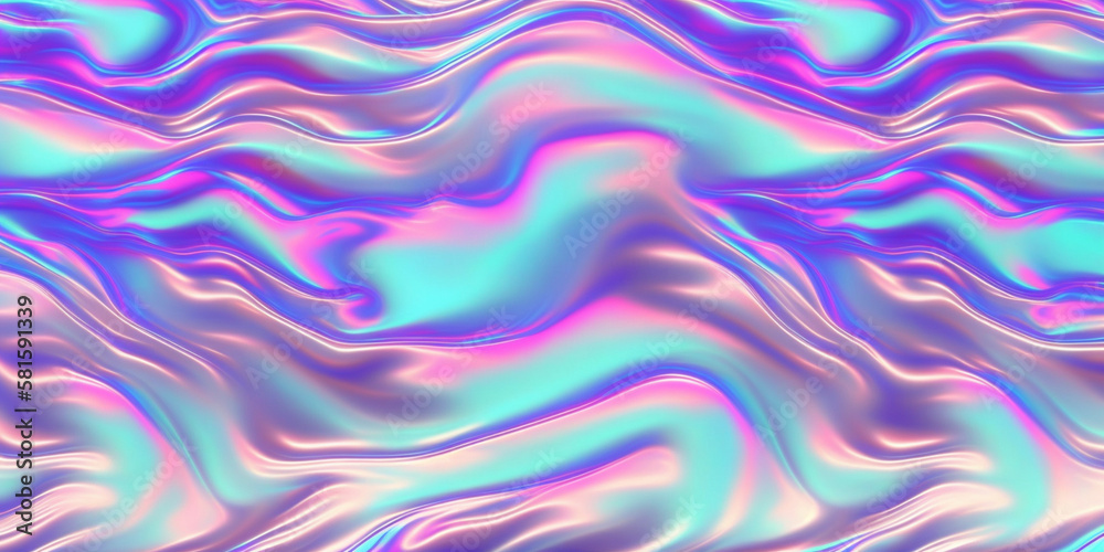 Obraz premium holographic 80s pink blue cyan magenta liquid background with waves