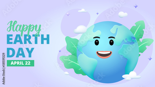 Save the planet  happy Earth day  ecology  protect nature. 3d design concept for landing page. Three dimensional vector illustration.