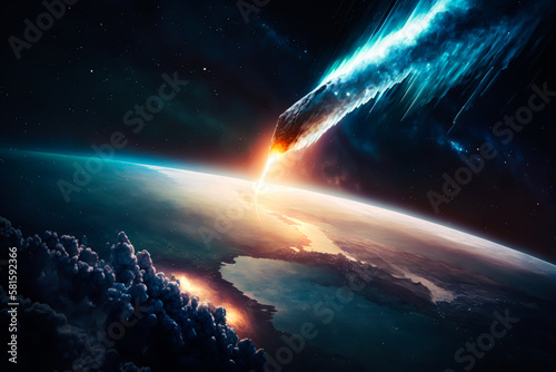 View on a planet from orbit. Universe, space and galaxies background. Design element for space or astronomy. Generative AI universe background.