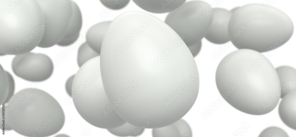 Group of flying farm raw organic white chicken eggs flying on white background Group of flying farm raw organic white chicken eggs flying on white background