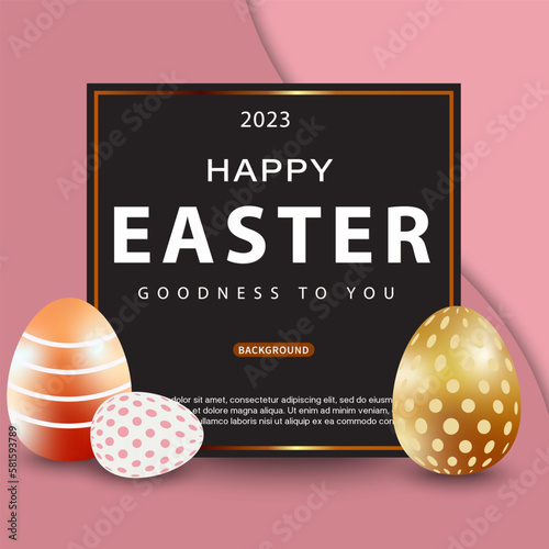 Happy Easter banner. Beautiful colorful eggs. Editable post template for banner sale, presentation, invitation, streaming.