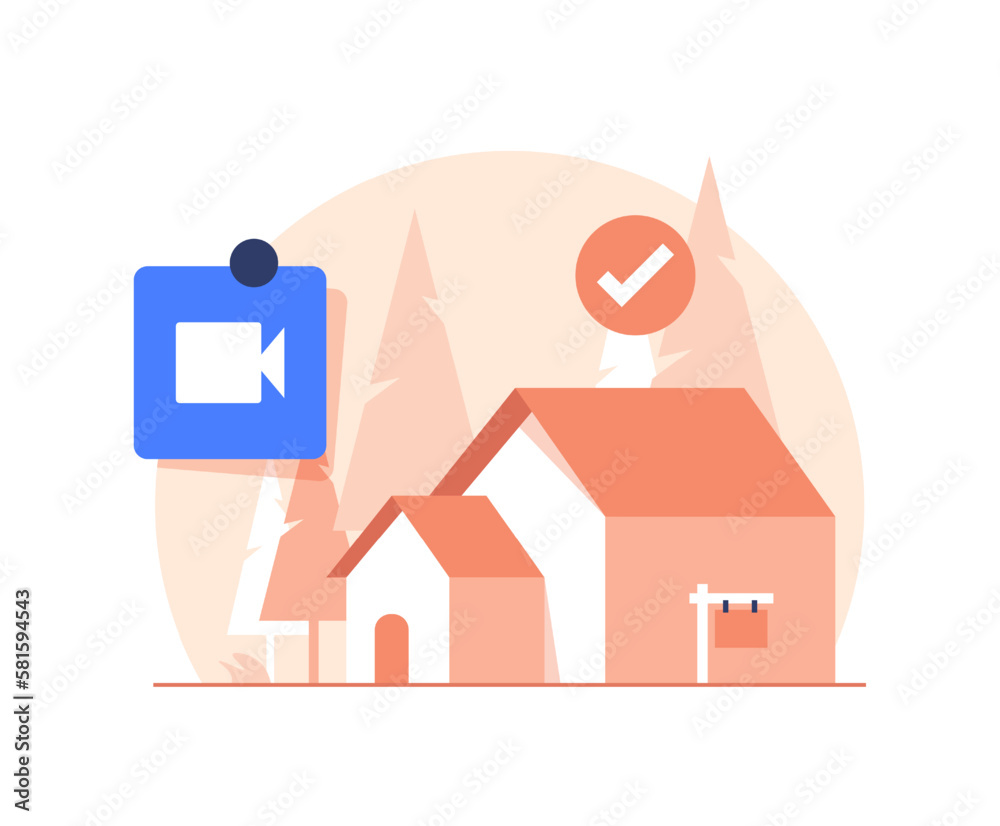 Fototapeta premium Home and house secure protection insurance concept vector as protected with lock security safety system flat illustration
