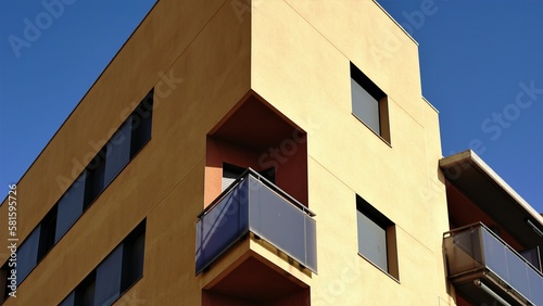 corner of building facade against blue sky