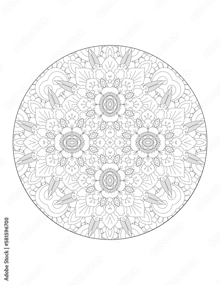 Coloring book page. Round gradient mandala on white isolated background.  Vector ethnic oriental circle ornament. Mandala. Vintage decorative elements. Hand drawn background. Islam, Arabic, Indian