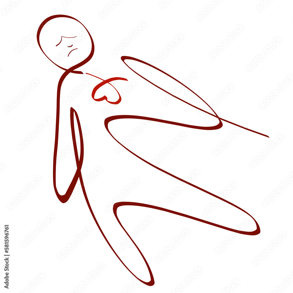 person with negative emotions, sick or rejected and devoted, overturned heart, brown abstract outline person with negative emotions, sick or rejected and devoted, overturned heart, brown abstract outline
