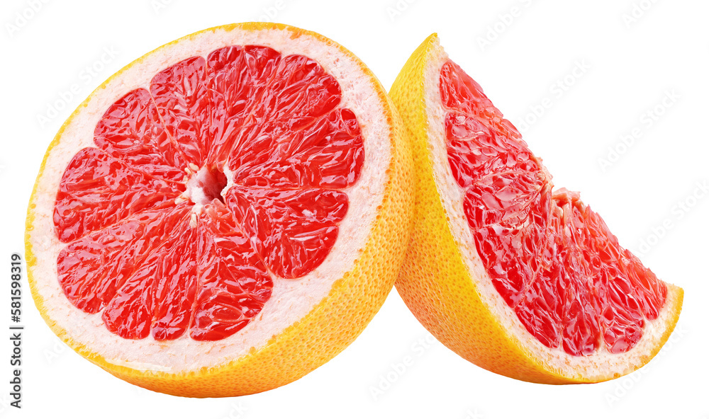 Group of half and slice grapefruit citrus fruit isolated on transparent background. Full depth of field. Group of half and slice grapefruit citrus fruit isolated on transparent background. Full depth of field.