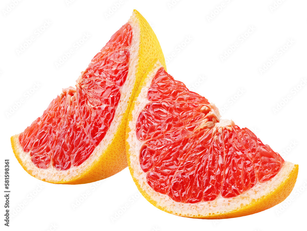 Two slices of grapefruit citrus fruit isolated on transparent background Two slices of grapefruit citrus fruit isolated on transparent background