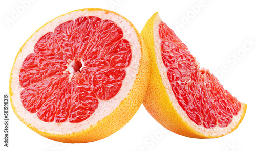 Group of half and slice grapefruit citrus fruit isolated on transparent background. Full depth of field.