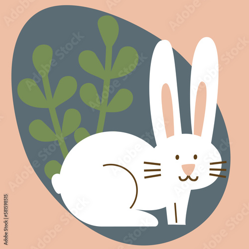 Happy Easter Time. Rabbit egg cake plants hands. Traditional icons. Egg hunt decoration. Group of traditional symbols folk style. Illustration for social media posts marketing greeting cards posters.
