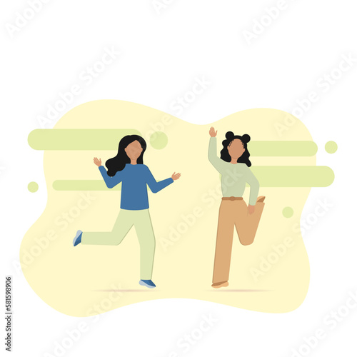 Two happy girls, joyful emotions. Vector illustration.